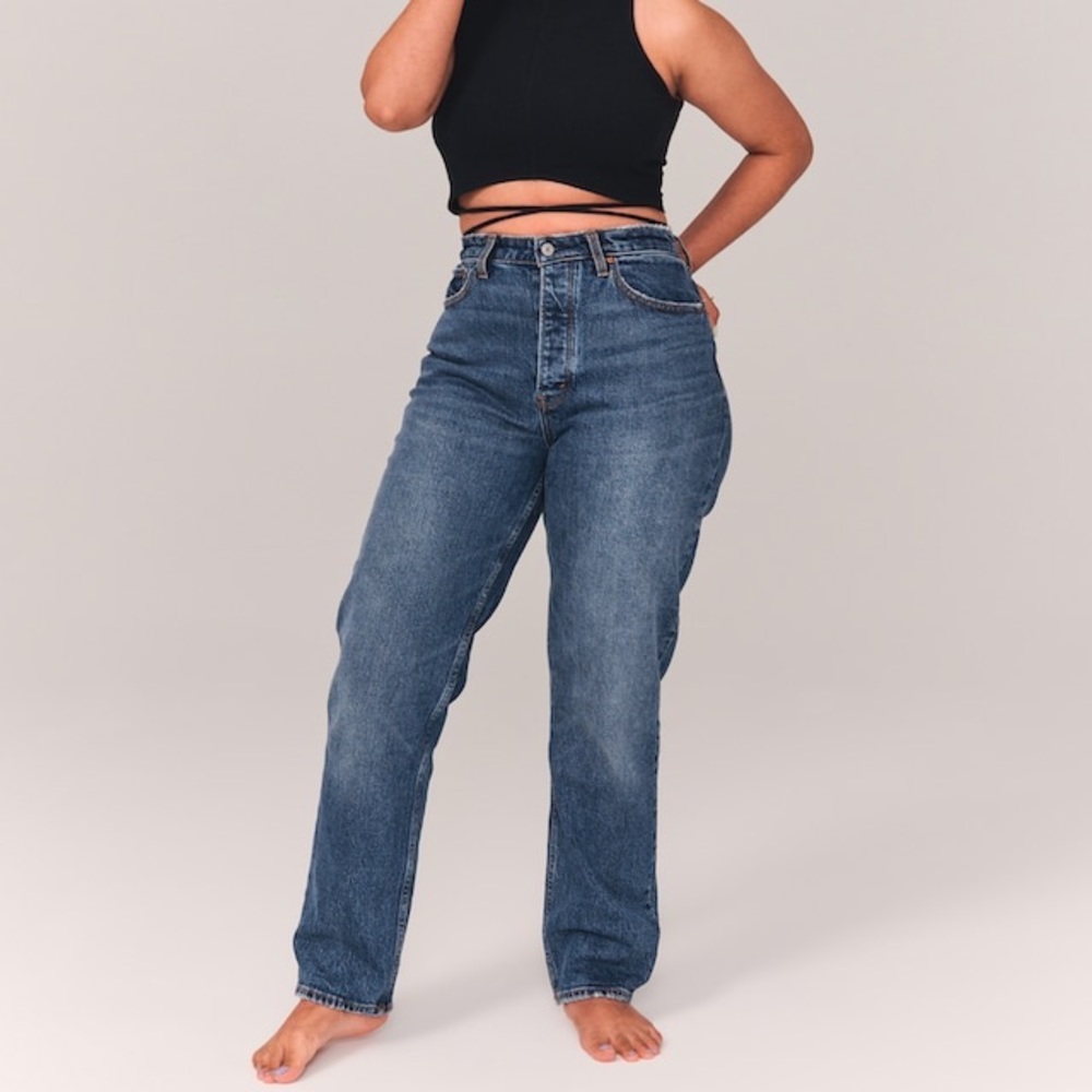 ABERCROMBIE High Rise Dad Jeans Curve Love Medium Wash Long